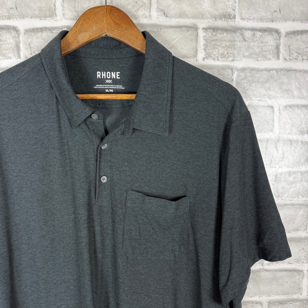 Rhone WFH Commuter Polo XL Gray Heather Short Sleeve Pocket Tech Shirt 101753